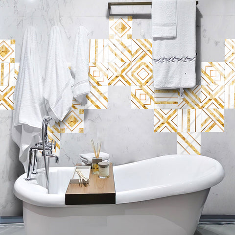 Gorgeous golden and white tone: the dazzling luxury of tile stickers