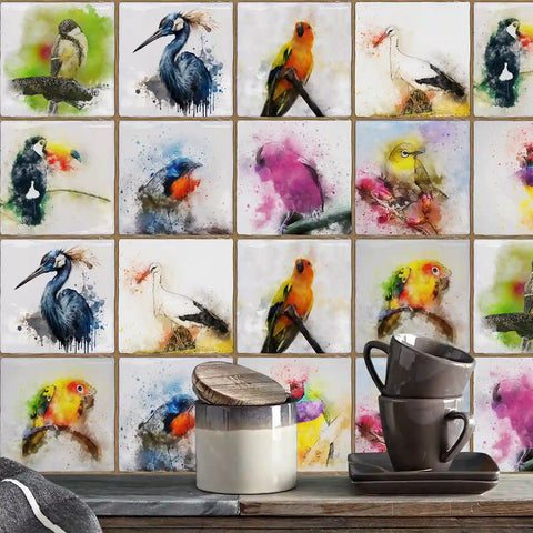 Provence Wall Stickers Simplistic Elegance, Bird and Floral Design, Waterproof, Easy Installation, Perfect for Kitchens, Bathrooms, Living Rooms, and Schools