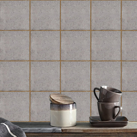 Brown Grey Modern Square Tile Sticker Elegant Wallpaper 10PCS