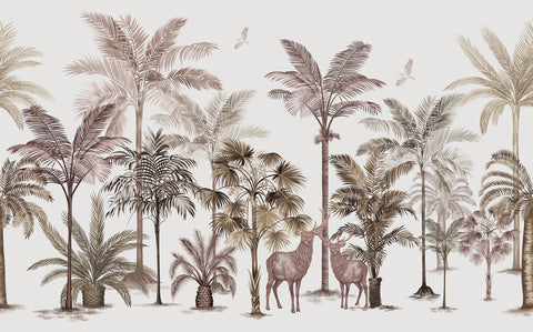 Tropical Dreams: Palm Trees and Wildlife Wallpaper in Soft Tones