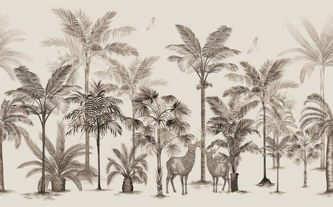 Tropical Dreams: Palm Trees and Wildlife Wallpaper in Soft Tones