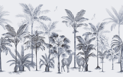 Tropical Dreams: Palm Trees and Wildlife Wallpaper in Soft Tones