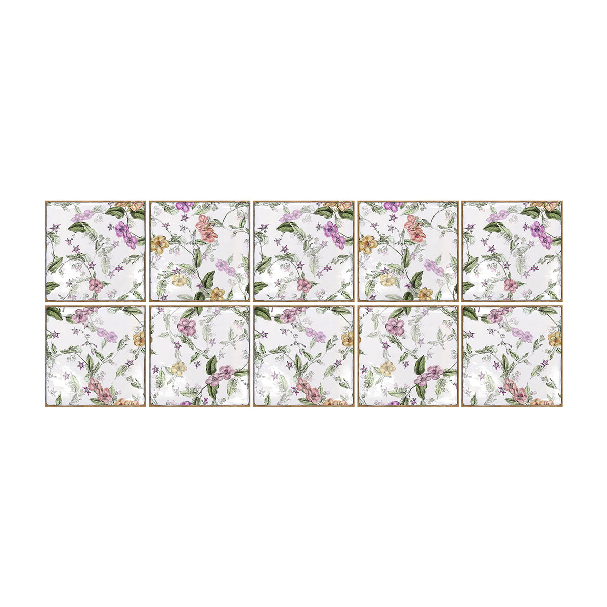 White with Vivid Flower Fantasy Square Nature Tile Stickers 10PCS