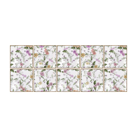 White with Vivid Flower Fantasy Square Nature Tile Stickers 10PCS