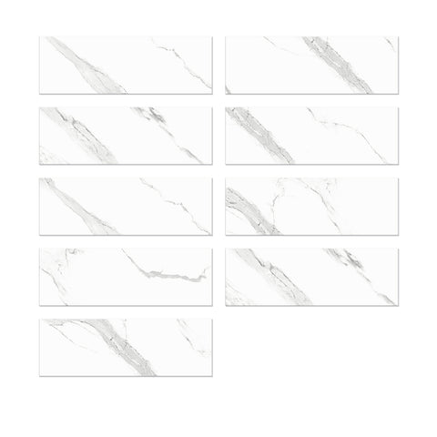 Kitchen Peel and Stick Tiles, Bathroom Shower Wall Tile Stickers Imitation White Marble, White Tile with Gray Texture 4x12 Inch x 0.07 Inch Thickness