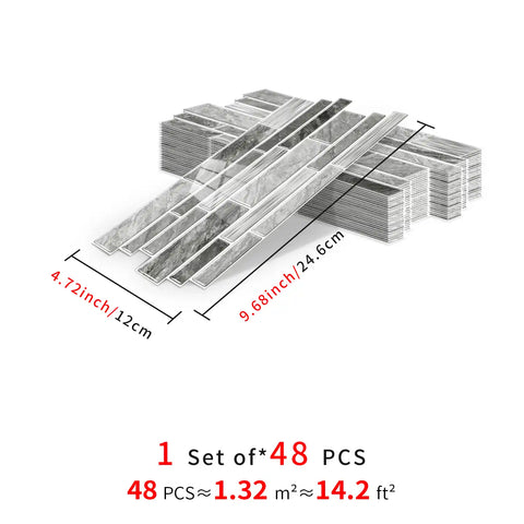 Special Shaped Marble Tile Sticker (Light Grey) 12pcs Peel And Stick Wallpaper Luxury and Elegant Style Wall Decor