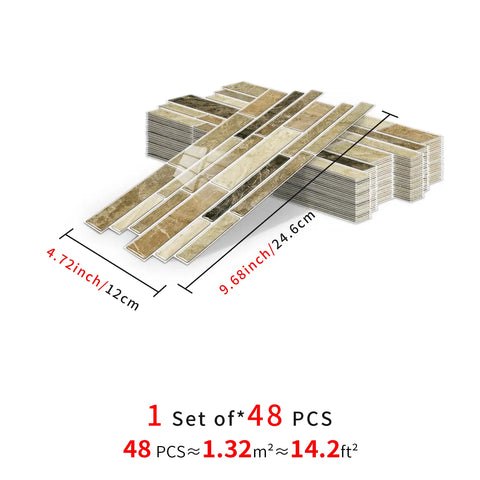 Special Shaped Marble Tile Sticker (Dark Yellow) 12pcs Peel And Stick Wallpaper Luxury and Elegant Style Wall Decor