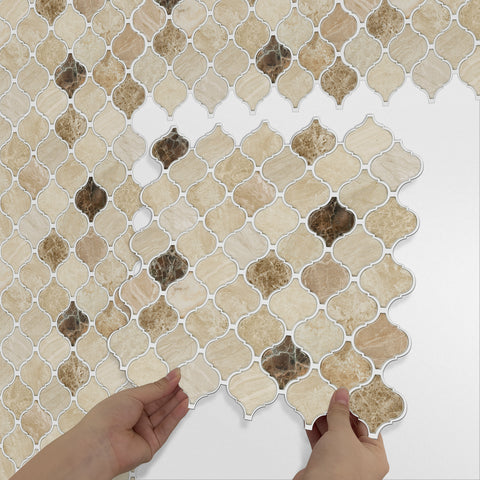 Retro Beige and Brown Imitation Glue Shaped Marble Wall Tiles 12Pcs Stickers