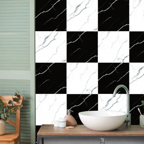 Black and White Marble Texture Floor Stickers Easy to Apply Minimalist Waterproof Peel and Stick