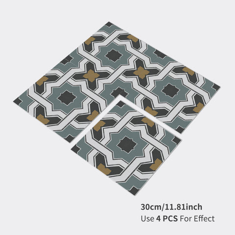 Green Geometrical Pattern Floor Tile Stickers Peel and Stick