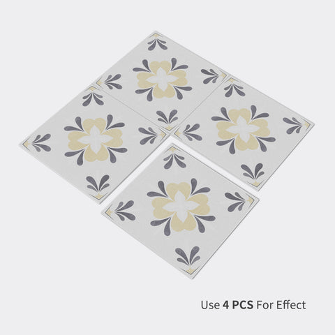 Gray and Beige Floral Floor Tile Stickers Geometrical Peel and Stick