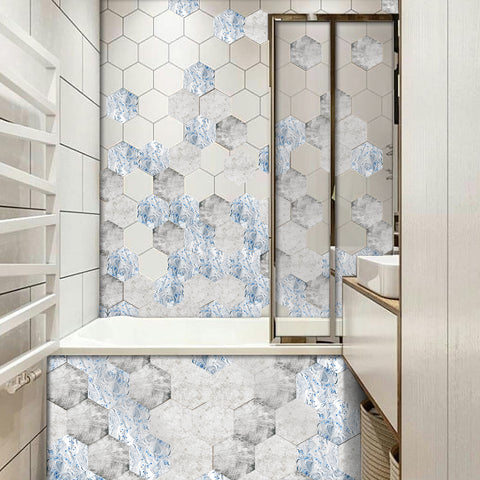 Blue and white interwoven hexagonal tiles: fresh and steady, personality charm