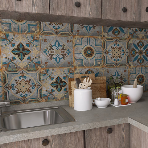 Retro blue-brown tone: the nostalgic style of tile stickers