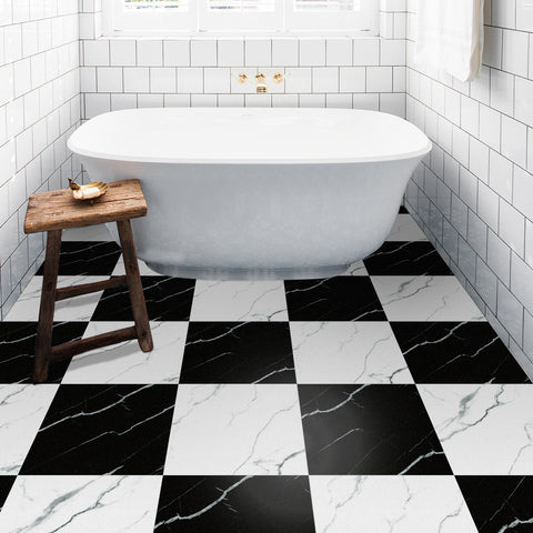 Black and White Marble Texture Floor Stickers Easy to Apply Minimalist Waterproof Peel and Stick