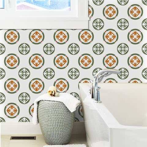 Earthy Green and Terracotta Tile Design