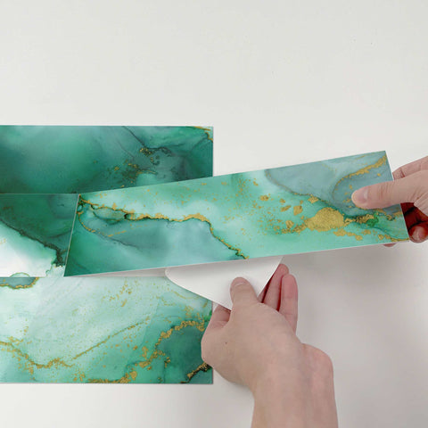 Turquoise Ocean Marble Self-Adhesive Wall Tiles for Kitchen and Home Decor