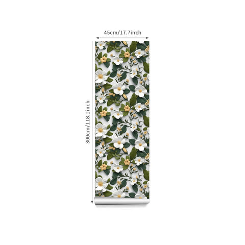 Elegant Floral Forest Wallpaper - Fresh White Flowers and Green Leaves Intertwined