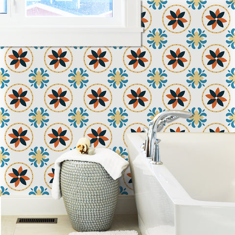 Colorful Flower Motif Wall Tile