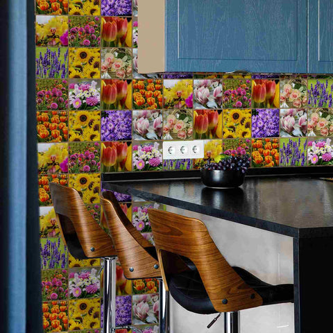 Provence Brick Decal Unique Floral Wall Decals, Personalized Peel and Stick for Living Room & Kitchen Backsplash Easy to Remove