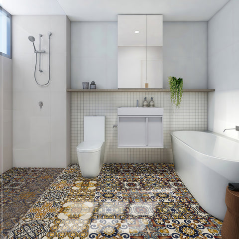 Retro brown and gold tone: the luxurious ancient charm of tile stickers