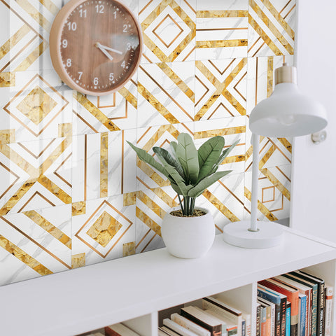 Gorgeous golden and white tone: the dazzling luxury of tile stickers