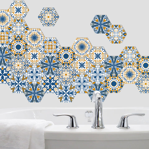 Blue and orange contrast geometric tiles: dynamic harmony, natural charm