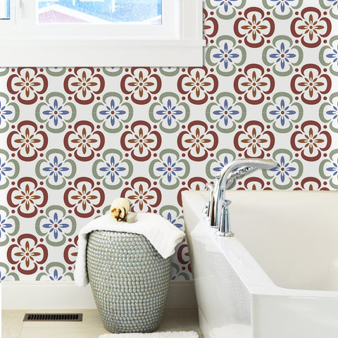 Colorful Retro Flower Design Tile