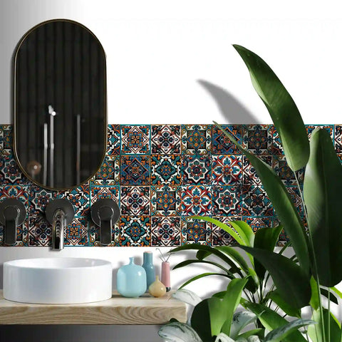 Retro blue and orange: the exotic style of tile stickers