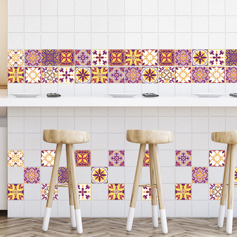 Gorgeous purple and yellow tone: the artistic bloom of tile stickers