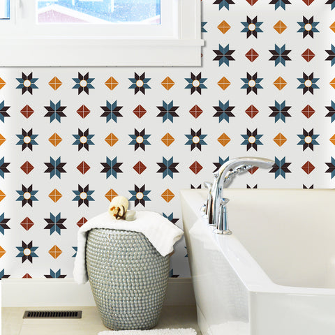 Vibrant Blue and Orange Star Pattern Tile