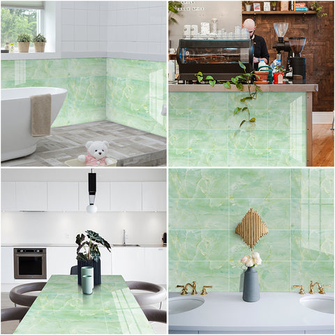 Green Marble Floor Tile Mirrored Easy Installation Peel and Stick Environmentally Friendly