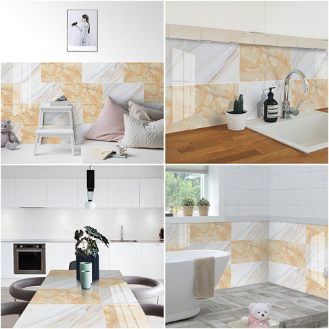 Environmentally Friendly Beige and Yellow Peel and Stick Marble Floor Tile Mix Style Mirror Like Easy Installation