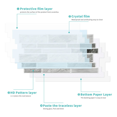 Special Shaped Marble Tile Sticker (Light Grey) 12pcs Peel And Stick Wallpaper Luxury and Elegant Style Wall Decor