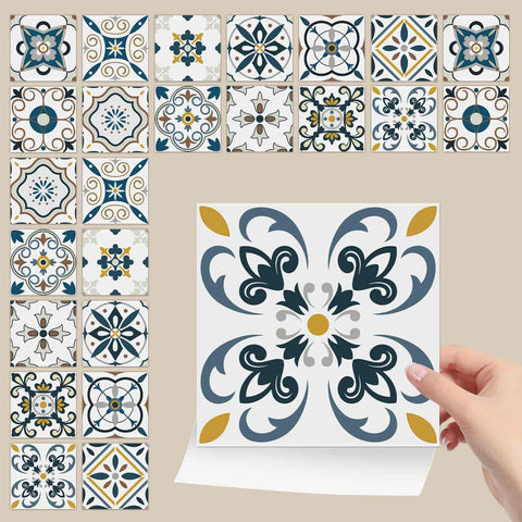 24Pcs Geometry Decorative Stickers 4x4 6x6 8x8 Inches， Peel and Stick Backsplash Tile Stickers, Wall Stickers Self Adhesive Removable Waterproof for Kitchen Backsplash，Staircase，Stick on Tiles