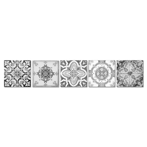 Grey and White Retro Art Thickened Frosted Tile Stickers 5 PCS
