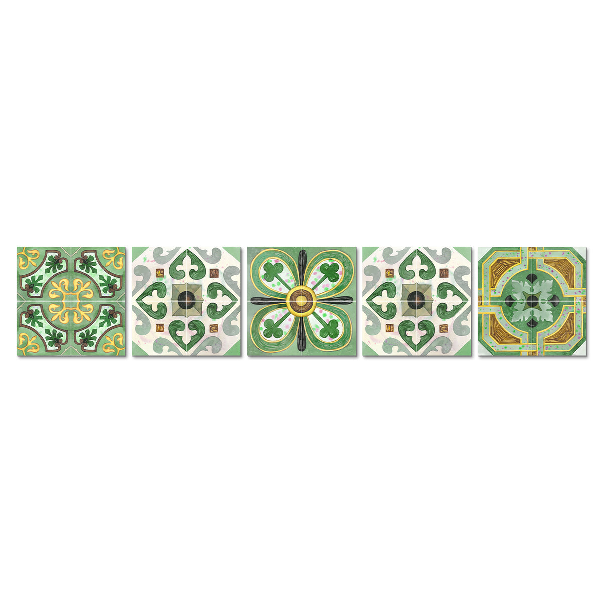 Green and Yellow Vintage Warm Art Thickened Frosted Tile Stickers 5 PCS