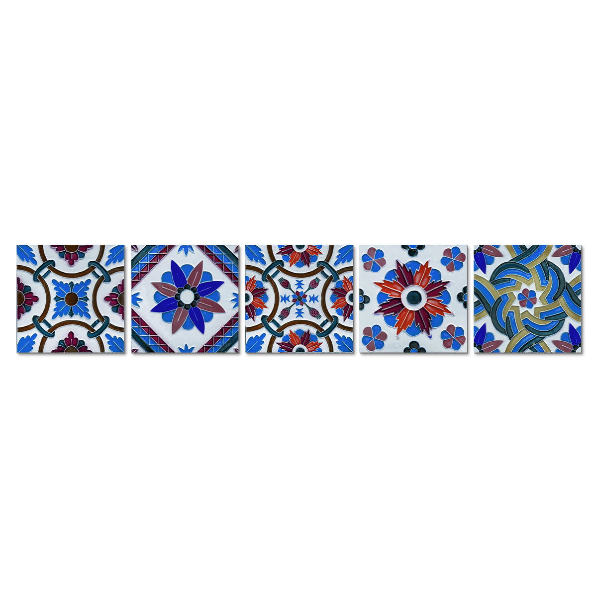 Blue Floral Wallpaper Thickened Frosted Tile Stickers 5 PCS