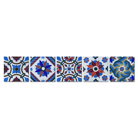 Blue Floral Wallpaper Thickened Frosted Tile Stickers 5 PCS