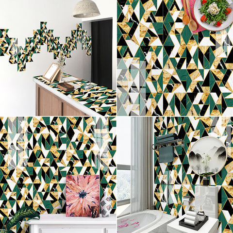 Classic green and gold tone: the elegant style of tile stickers