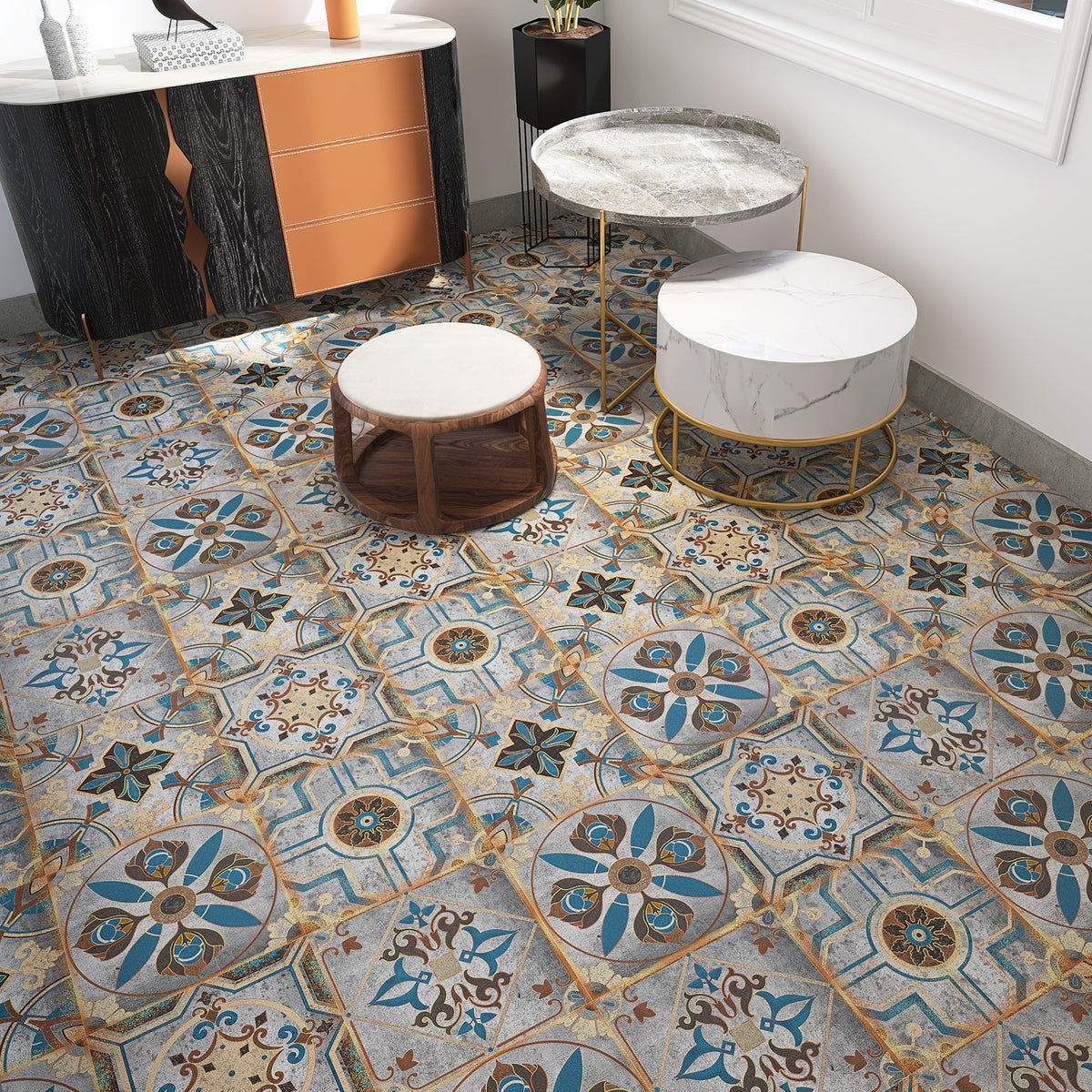 Retro blue-brown tone: the nostalgic style of tile stickers