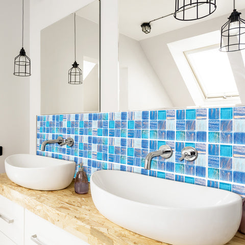 Ocean Blue Stone Wallpaper Stonelike Mosaic Wall Tiles Sticker Peel and Stick Fresh