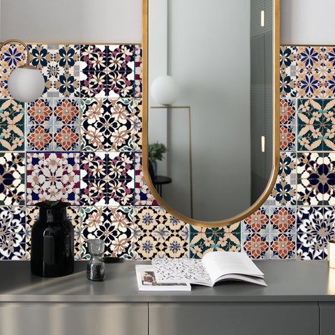 Retro floral tile stickers, injecting artistic atmosphere into the space