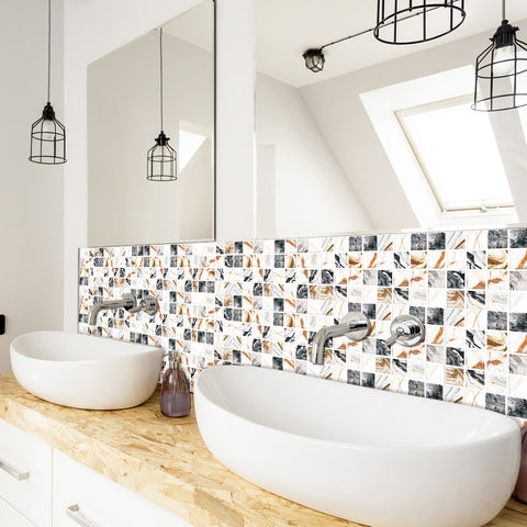 Black and Gold Stone Wallpaper Stonelike Mosaic Wall Tiles Modern Sticker Peel and Stick