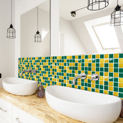 Green and Yellow Stone Wallpaper Stonelike Mosaic Wall Tiles Sticker Peel and Stick Fresh