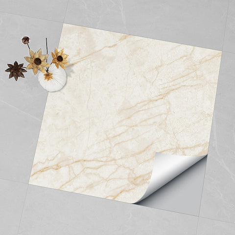 Elegant Milky White and Brown Marble Mirrored Floor Sticker Easy Installation