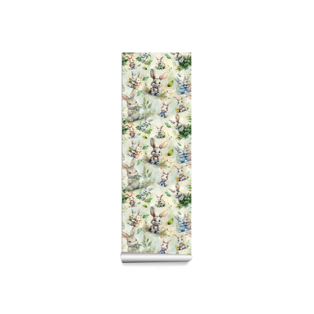 Watercolor Forest Bunny Wallpaper - Fresh Green Leaves and Soft Pastel Hues