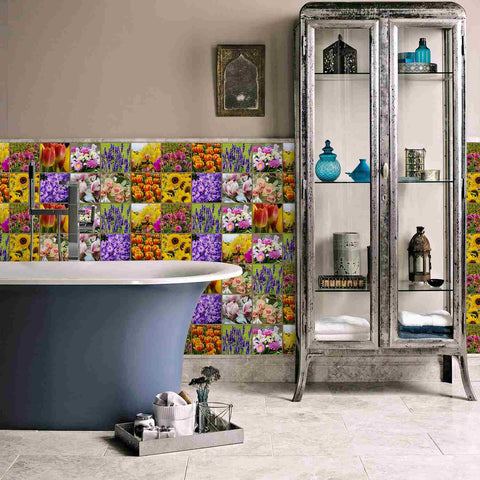 Provence Brick Decal Unique Floral Wall Decals, Personalized Peel and Stick for Living Room & Kitchen Backsplash Easy to Remove