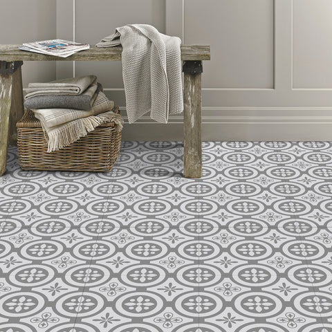 Gray and White Floor Stickers Marble Texture Tile Modern Peel and Stick Geometric