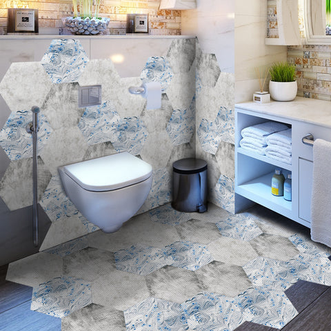 Blue and white interwoven hexagonal tiles: fresh and steady, personality charm