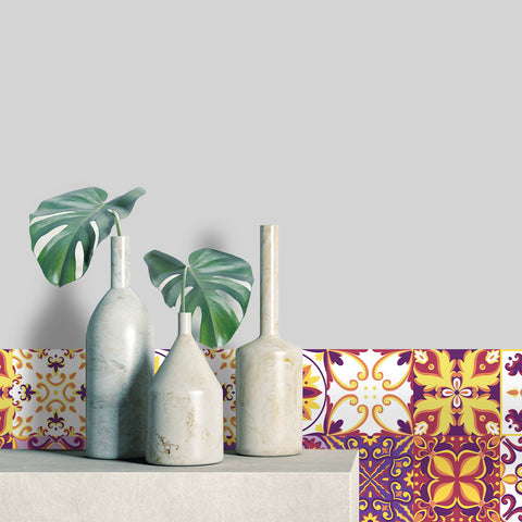 Gorgeous purple and yellow tone: the artistic bloom of tile stickers